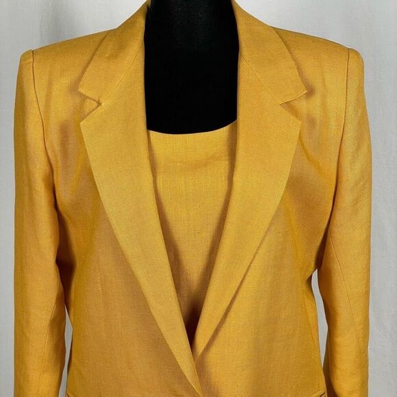 NY Sake Vintage 100% Linen Mustard Yellow Dress Suit Set - Women’s 10 - Picture 7 of 9